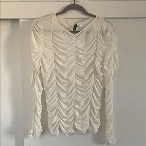 H&M Off-White Ruched Long Sleeve Top